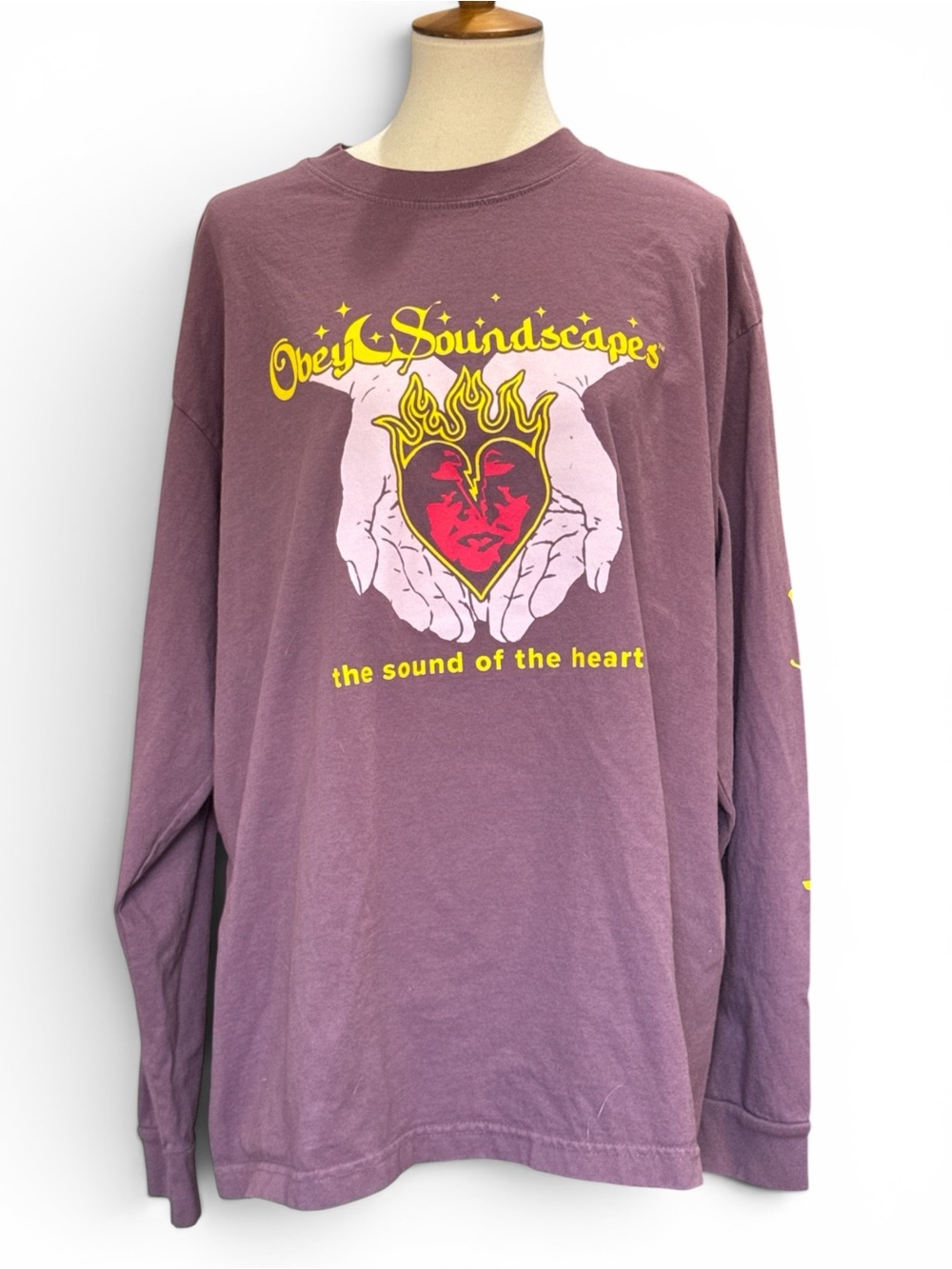 Obey Long Sleeve Tee - Mauve Purple with Yellow & Red Graphic